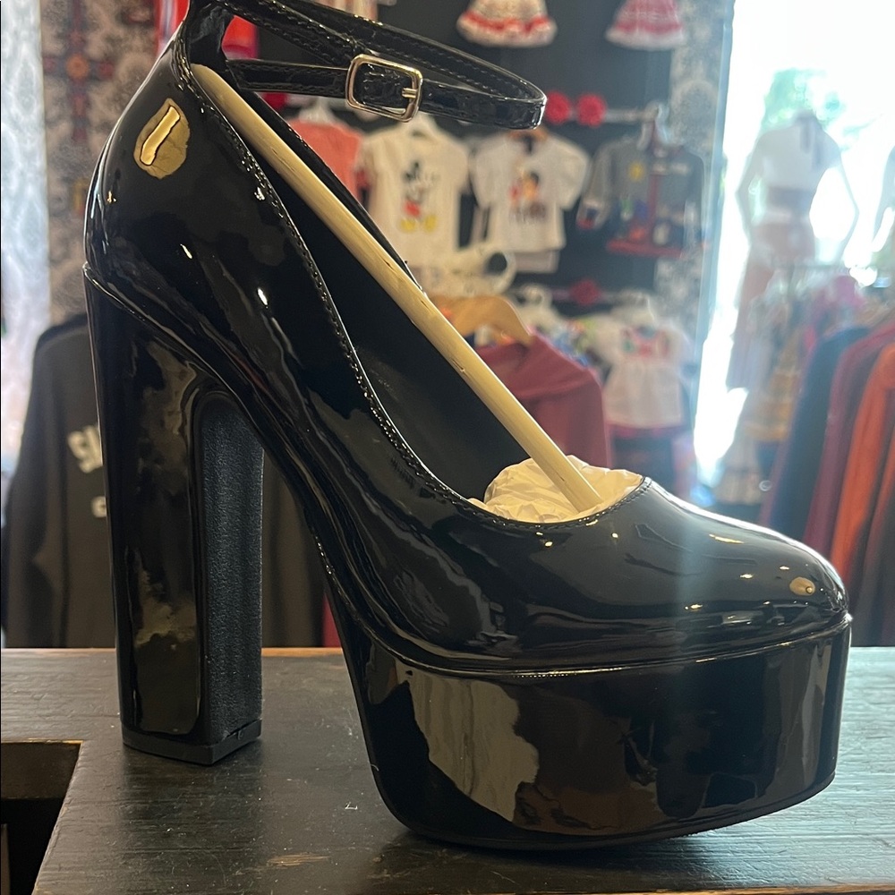 Black Patent Leather Platform Heels 5 inch heel